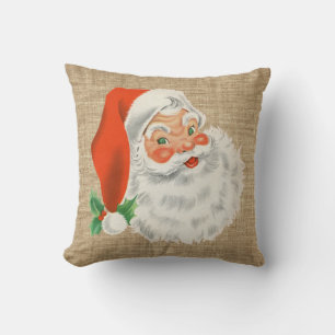 Vintage Santa Claus Christmas Faux Burlap Cushion