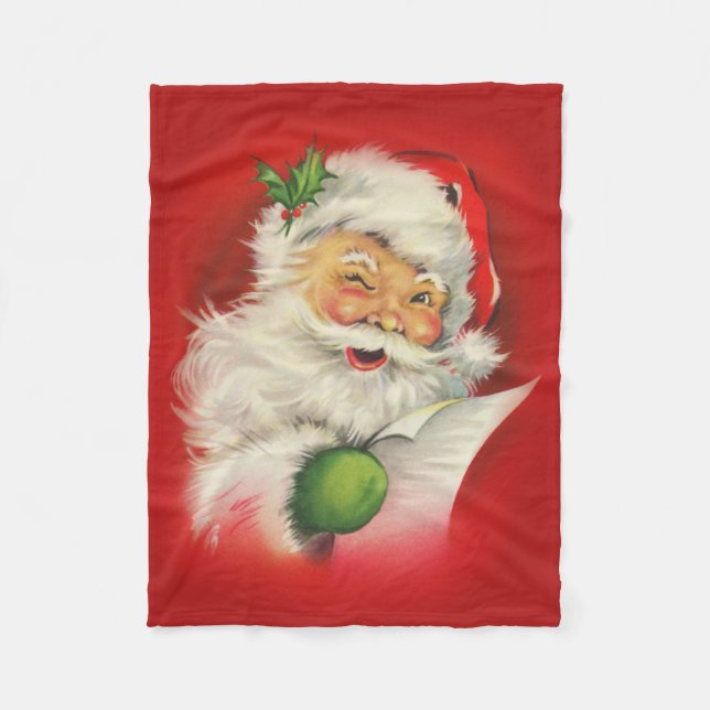 Vintage Santa Claus Christmas Fleece Blanket (Front)