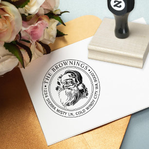 Vintage Santa Claus Christmas Holiday Address Rubber Stamp