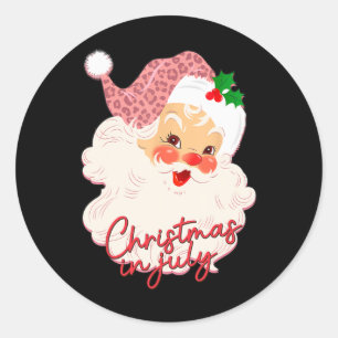 Vintage Santa Claus Christmas In July Pink Summer Classic Round Sticker