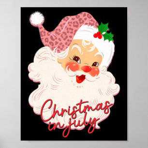Vintage Santa Claus Christmas In July Pink Summer Poster