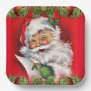 Vintage Santa  Claus Christmas Paper Plate