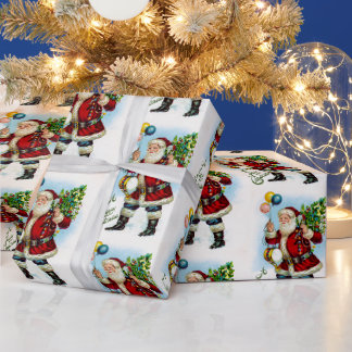 Vintage Santa Claus Christmas Parade Toys Balloons Wrapping Paper