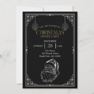 Vintage Santa Claus Christmas Party,Black & White Invitation