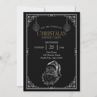 Vintage Santa Claus Christmas Party,Black & White Invitation