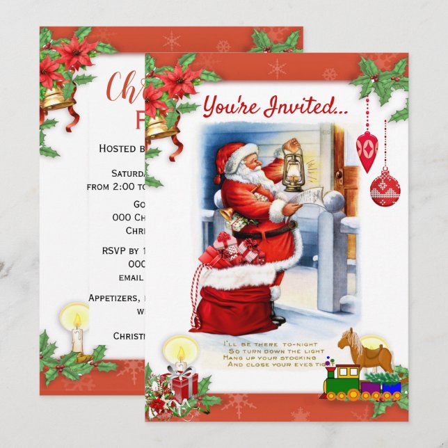 Vintage Santa Claus Christmas Party  Invitation (Front/Back)