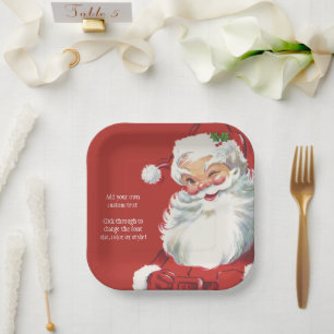 Vintage Santa Claus, Christmas Party Paper Plate