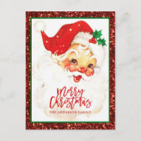 Vintage Santa Claus Christmas Red Green Glitter