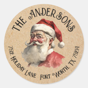 Vintage Santa Claus Christmas Return Address Classic Round Sticker