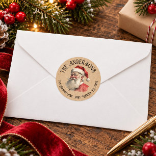 Vintage Santa Claus Christmas Return Address Classic Round Sticker