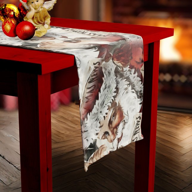 Vintage Santa Claus Christmas Table Runner (Vintage Santa Claus Christmas Table Runner long Christmas table cloth)