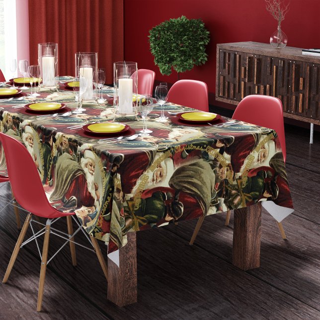Vintage Santa Claus Christmas Tablecloth (Vintage Santa Claus Christmas tablecloth long tablecloth rectangle)