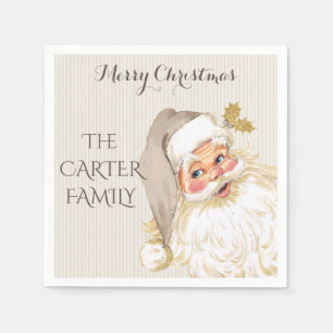 Vintage Santa Claus Christmas Taupe & Gold Napkin