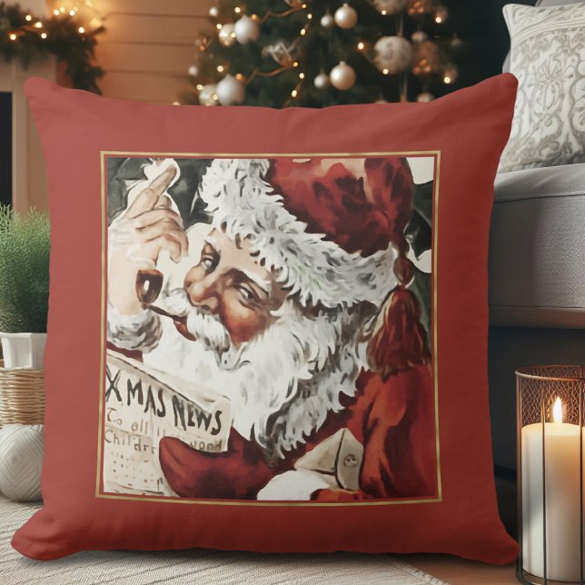 Vintage Santa Claus Christmas Throw Pillow  (vintage Christmas decor, retro Santa Claus Christmas pillow for living room couch)
