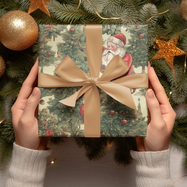 Vintage Santa Claus Christmas Tree Pattern Wrapping Paper (Creator Uploaded)