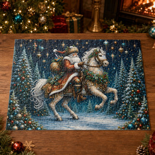 Vintage Santa Claus Christmas Trees Horse  Jigsaw Puzzle