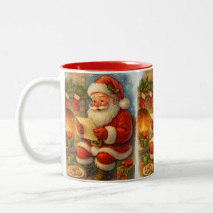 Vintage Santa Claus Christmas with Cozy Holiday Two-Tone Coffee Mug