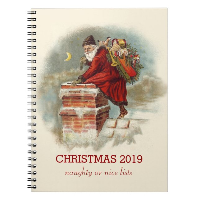 Vintage Santa Claus climbing into a chimney Notebook (Front)