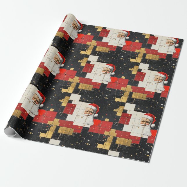 Vintage Santa Claus Collage Wrapping Paper (Unrolled)