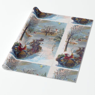 Vintage Santa Claus Dashing Through The Snow Wrapping Paper