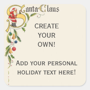 Vintage Santa Claus, Decorative Christmas Border Square Sticker