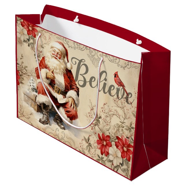Vintage Santa Claus Decoupage Ephemera Large Gift Bag (Back Angled)