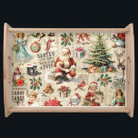 Vintage Santa Claus Decoupage Ephemera Serving Tray<br><div class="desc">Festive Vintage Christmas serving tray decorated with Santa Claus,  presents,  a christmas tree and more! Perfect for your holiday home decor. Designed for you by Blackberry Boulevard.</div>