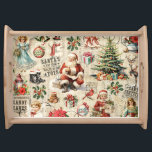 Vintage Santa Claus Decoupage Ephemera Serving Tray<br><div class="desc">Festive Vintage Christmas serving tray decorated with Santa Claus,  presents,  a christmas tree and more! Perfect for your holiday home decor. Designed for you by Blackberry Boulevard.</div>