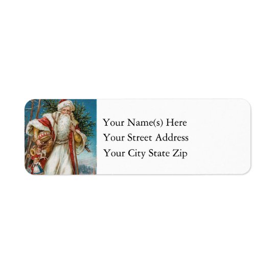 Vintage Santa Claus Delivering Christmas Tree Toys Return Address Label