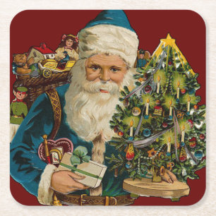 Vintage Santa Claus Delivering Gifts Square Paper Coaster
