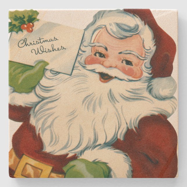 Vintage Santa Claus Delivers Christmas Wishes Stone Coaster (Front)
