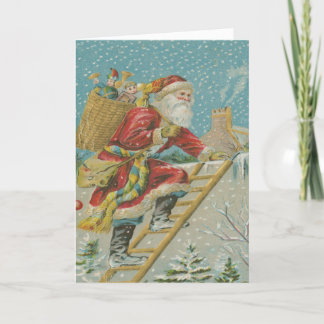 Vintage Santa Claus Delivers Toys Christmas Eve Holiday Card