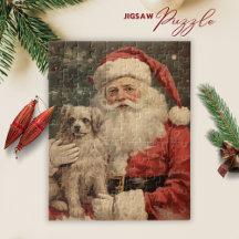 Vintage Santa Claus Dog Christmas Jigsaw Puzzle