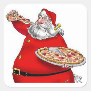Vintage Santa Claus Eating Pizza Square Sticker