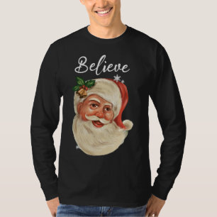 Vintage Santa Claus Face Believe Christmas Family T-Shirt