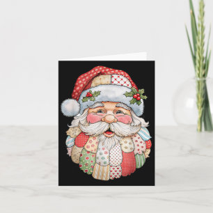 Vintage Santa Claus Face Patchwork Folk Art Christ Card