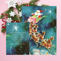 Vintage Santa Claus Flying Reindeer Invitation