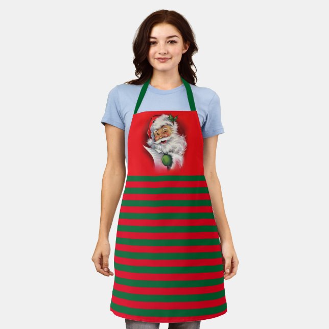 Vintage Santa Claus Green and Red Apron (Worn)