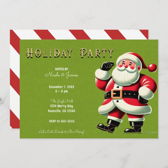 Vintage Santa Claus Green Christmas Holiday Party Invitation (Front/Back)