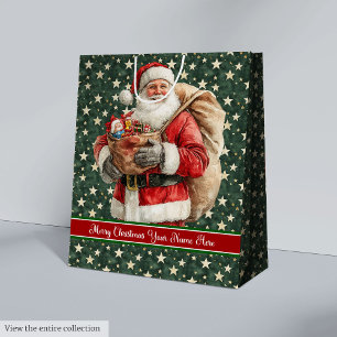 Vintage Santa Claus Holiday Gift Bag Custom Name
