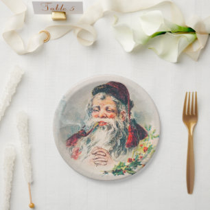 Vintage Santa Claus Illustration  Holiday  Paper P Plate