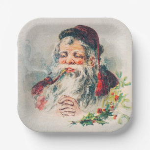 Vintage Santa Claus Illustration Holiday Paper Plate