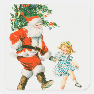 VINTAGE Santa Claus ILLUSTRATION SQUARE STICKERS