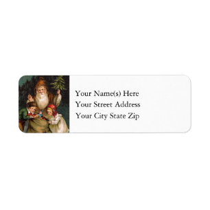 Vintage Santa Claus in Forest With Christmas Toys Return Address Label