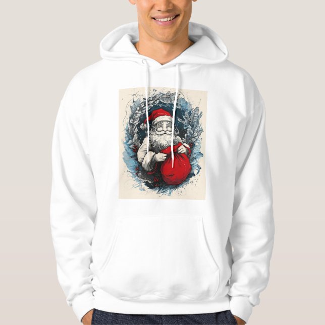 Vintage Santa Claus in Holiday Wreath Hoodie (Front)