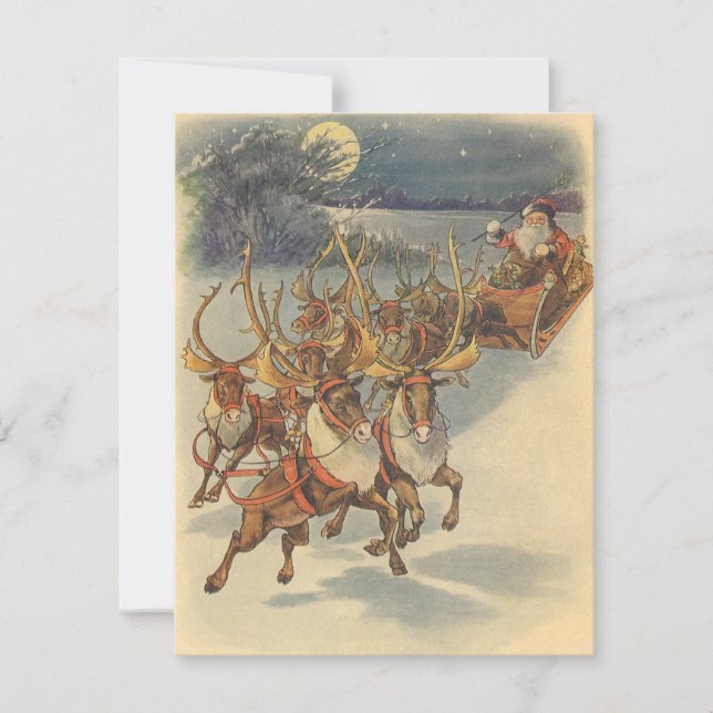 Vintage Santa Claus in Sleigh Christmas Invitation (Front)