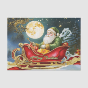 Vintage Santa Claus in Sleigh, Full Moon, Stars  Tissue Paper