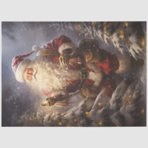 Vintage Santa Claus in the night snowy forest Tissue Paper
