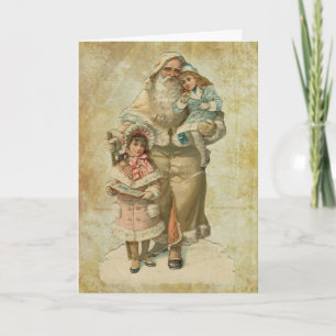 Vintage Santa Claus & Kids Holiday Card