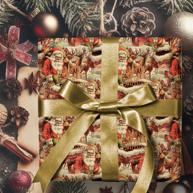 Vintage Santa Claus Merry Christmas Wrapping Paper (vintage Santa Claus merry Chistmas gift wrap. Retro Christmas wrapping paper)